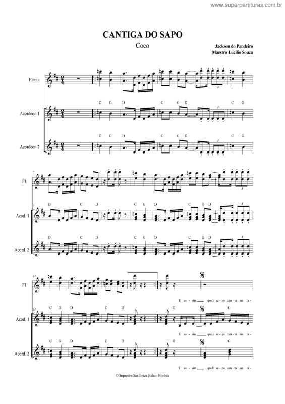 Partitura da música Cantiga do sapo