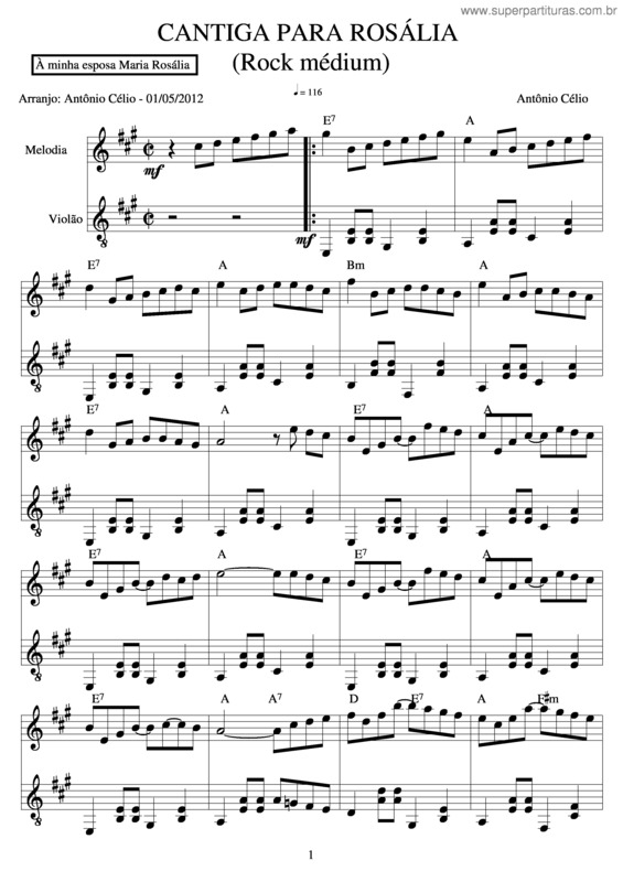 Partitura da música Cantiga Para Rosália