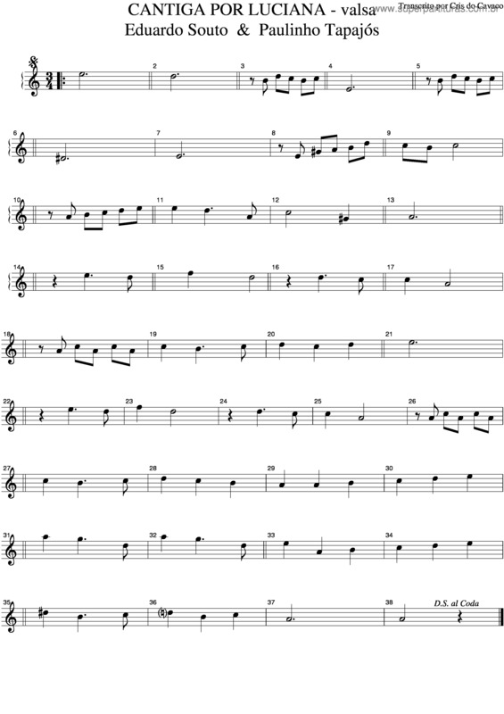 Partitura da música Cantiga Por Luciana v.3