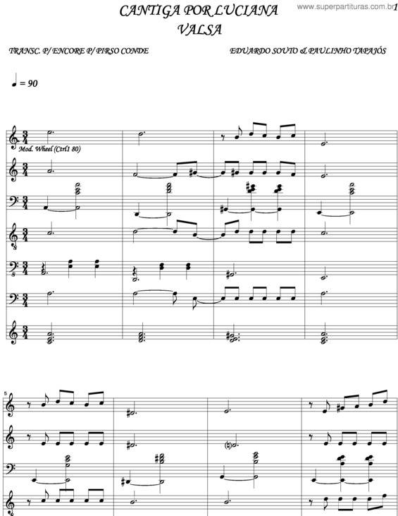 Partitura da música Cantiga Por Luciana v.6