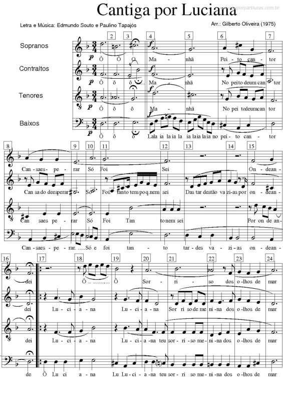 Partitura da música Cantiga por Luciana