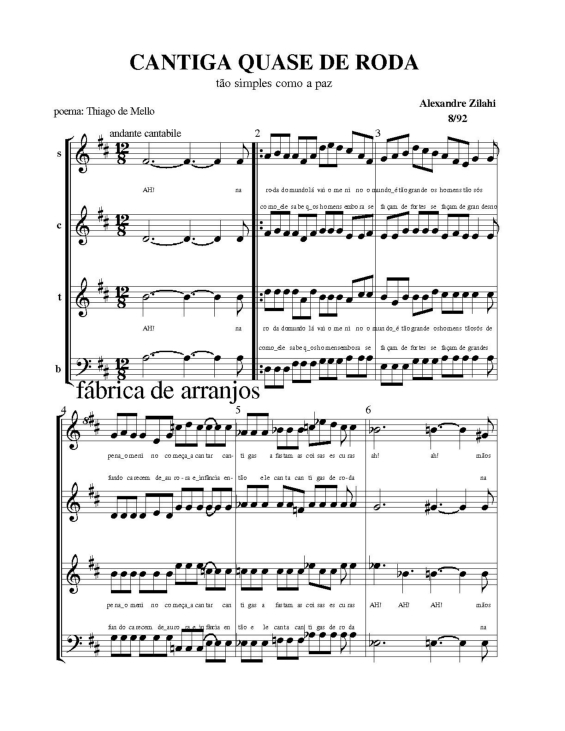 Partitura da música Cantiga Quase de Roda