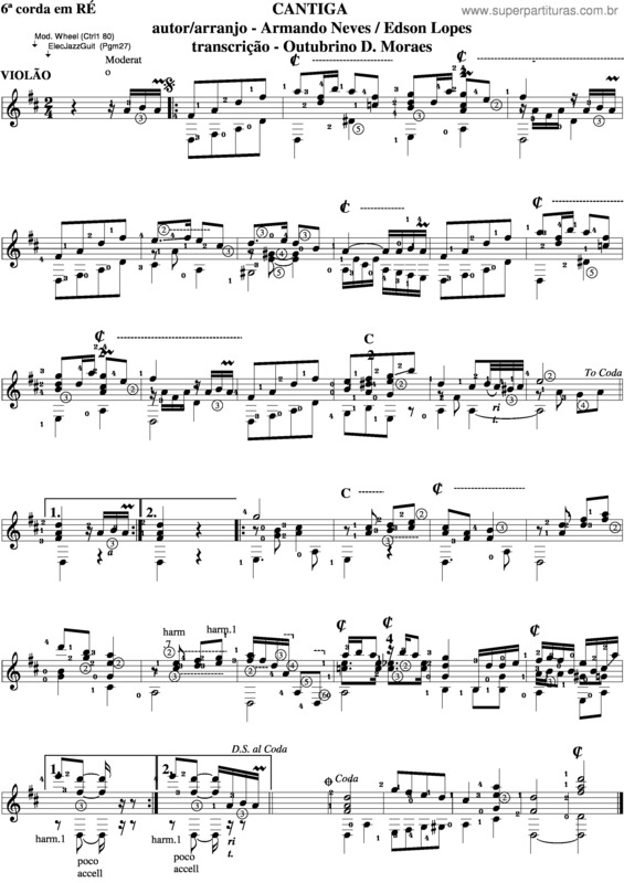 Partitura da música Cantiga