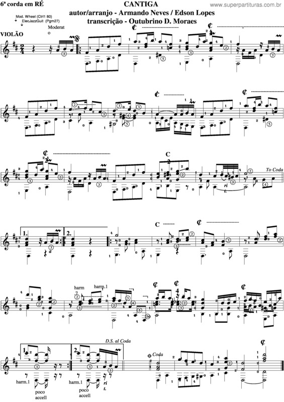 Partitura da música Cantiga