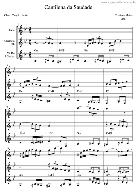 Partitura da música Cantilena da saudade