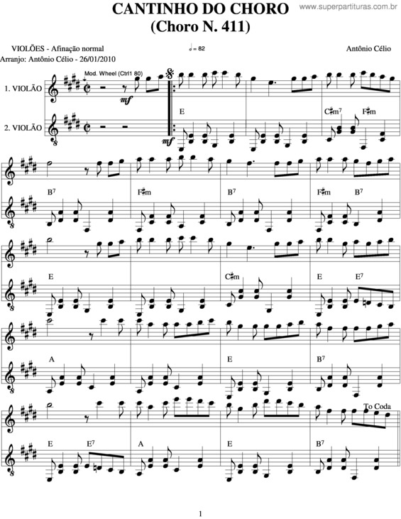 Partitura da música Cantinho Do Choron