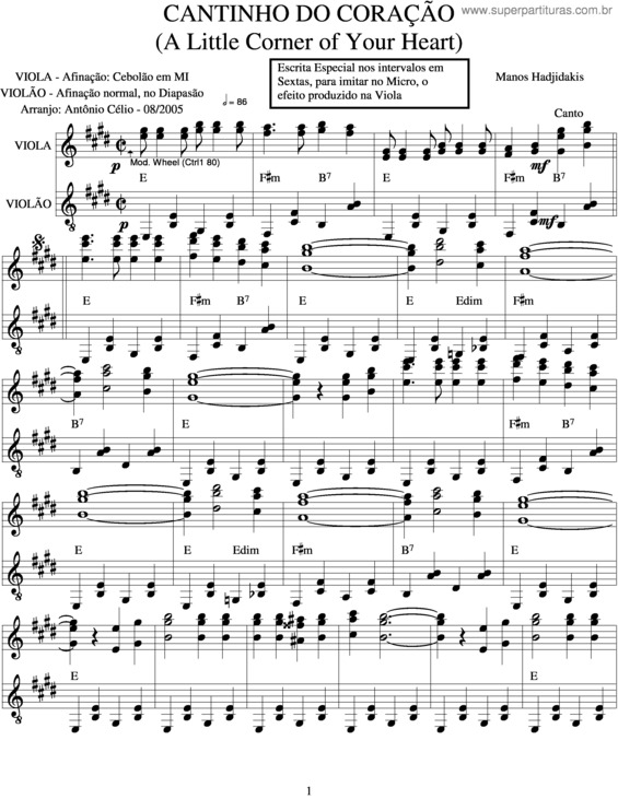 Partitura da música Cantinho Do Coração