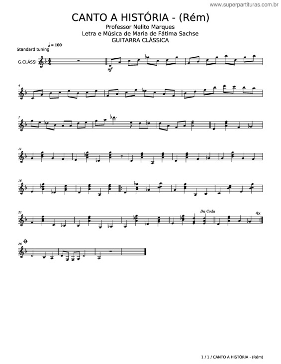 Partitura da música Canto A História – Maria De Fátima Sachse v.2