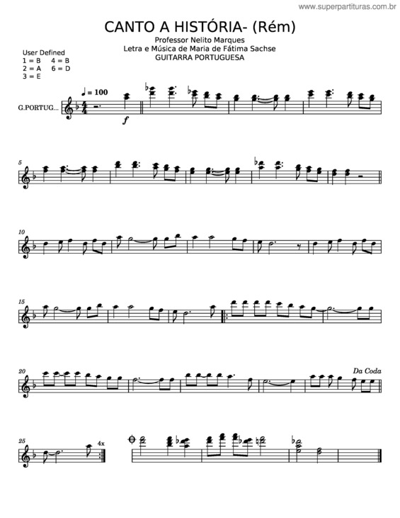 Partitura da música Canto A História – Maria De Fátima Sachse