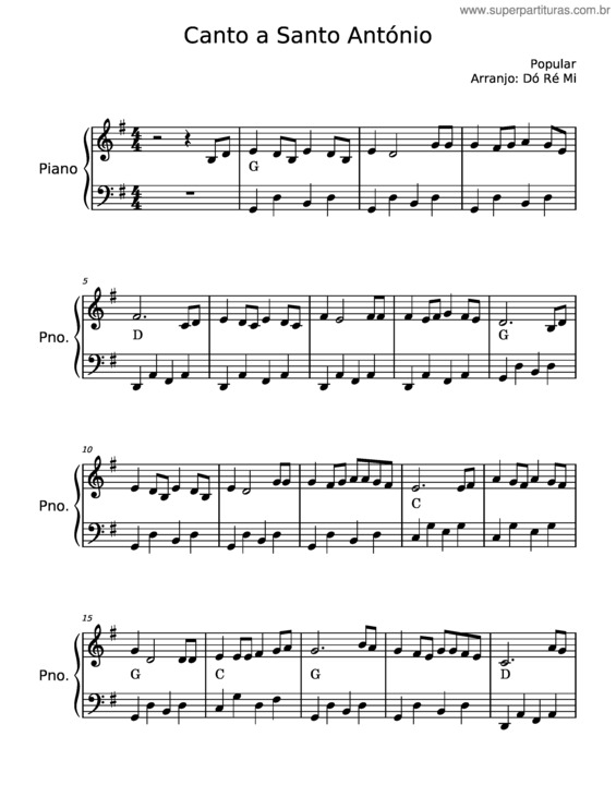 Partitura da música Canto A Santo António – Misc Praise Songs