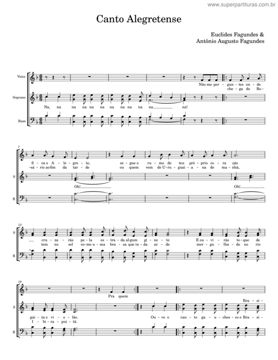 Partitura da música Canto Alegretense – Euclides Fagundes Filho, Antonio Augusto Da Silva Fagundes