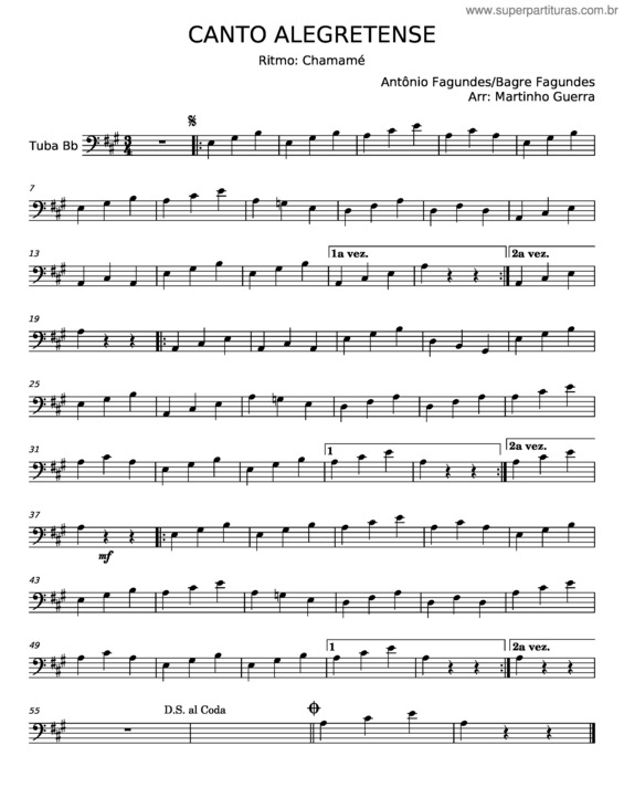 Partitura da música Canto Alegretense – Neto Fagundes