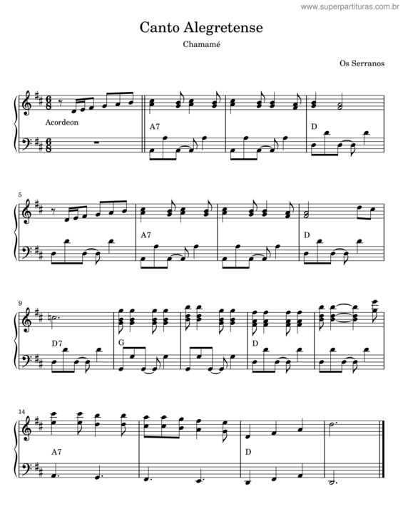 Partitura da música Canto Alegretense – Os Serranos