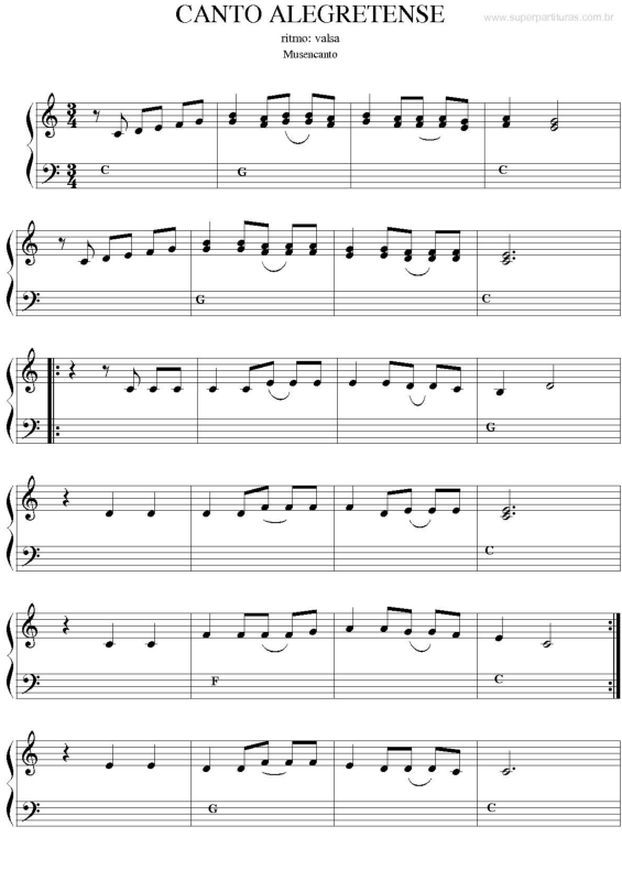 Partitura da música Canto Alegretense