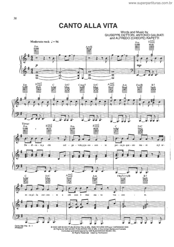 Partitura da música Canto Alla Vita