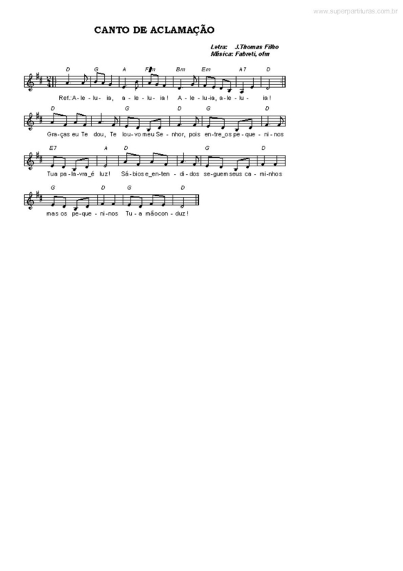 Partitura da música Canto de Aclamação