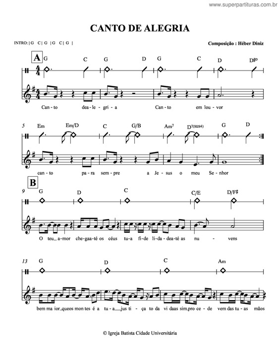 Partitura da música Canto De Alegria