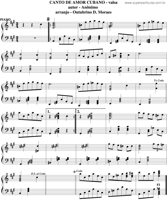 Partitura da música Canto De Amor Cubano v.3