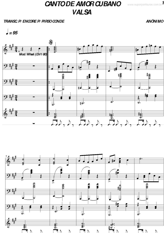 Partitura da música Canto de Amor Cubano