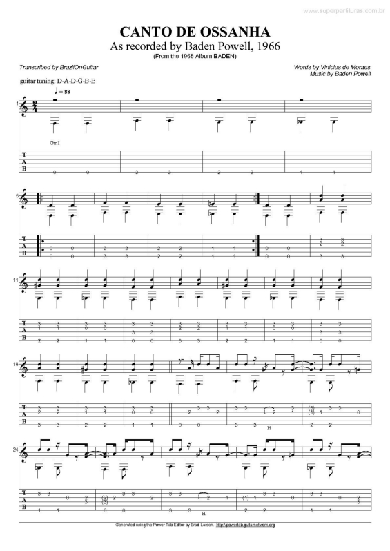 Partitura da música Canto de Ossanha