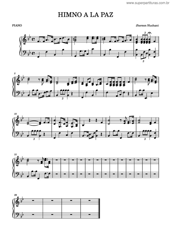 Partitura da música Canto De Paz – Jader D Santos Himno A La Paz Jherson Huchani