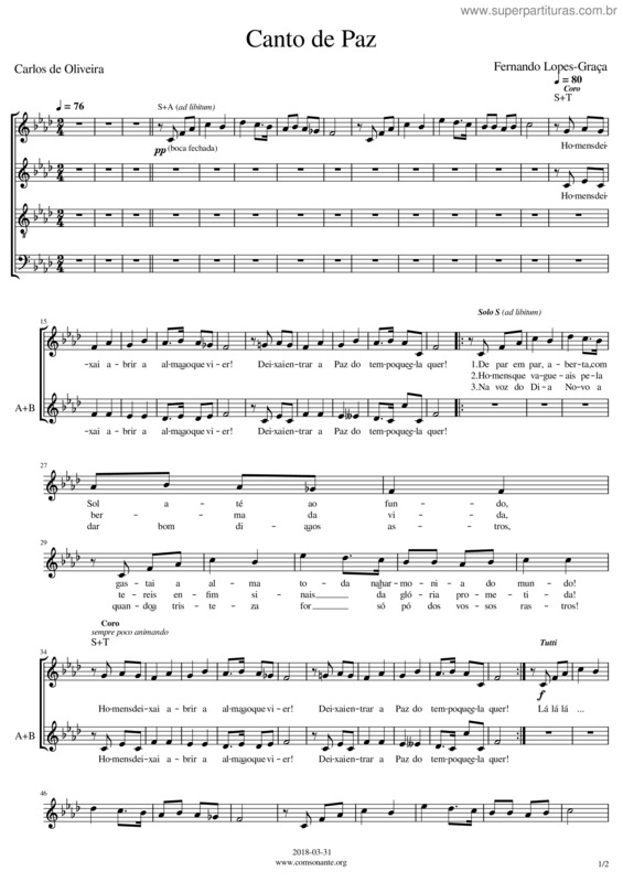 Partitura da música Canto–De–Paz.Mscz