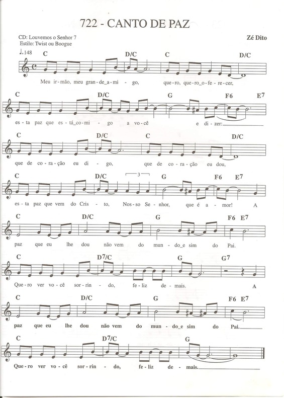 Partitura da música Canto de Paz v.2