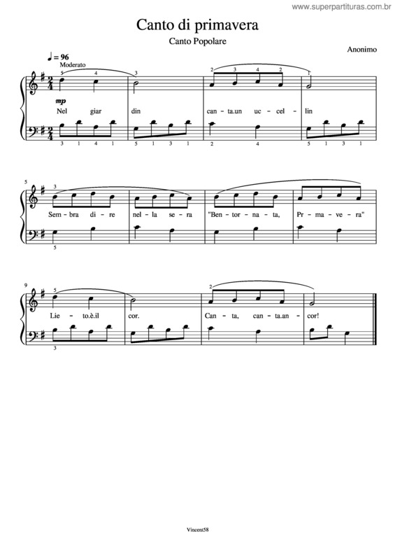 Partitura da música Canto Di Primavera – Anonymous Canto Di Primavera – Aa V1–41