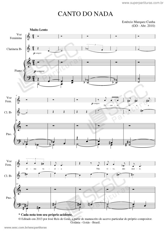 Partitura da música Canto do nada