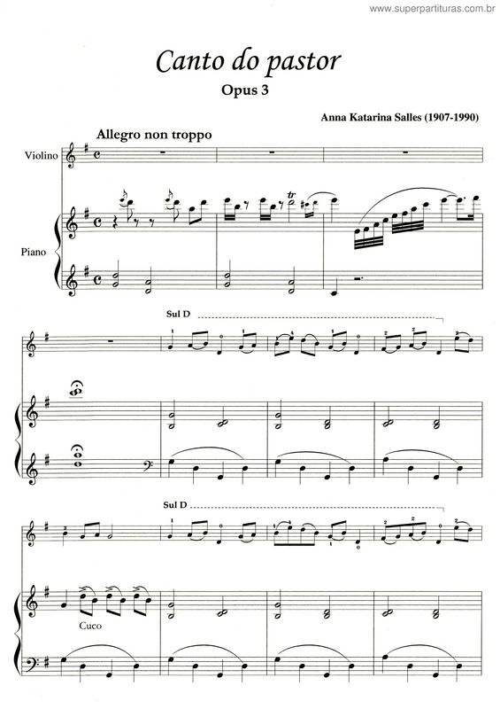 Partitura da música Canto do Pastor