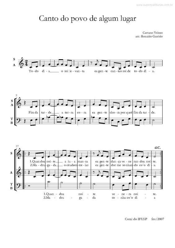 Partitura da música Canto do Povo de Algum Lugar