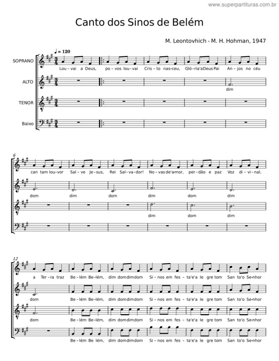 Partitura da música Canto Dos Sinos De Belém v.2