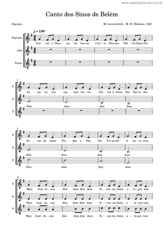 Partitura da música Canto Dos Sinos De Belém v.3