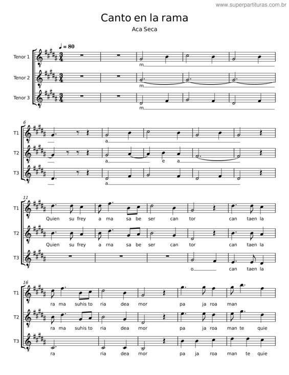 Partitura da música Canto En La Rama – Aca Seca Trio v.2