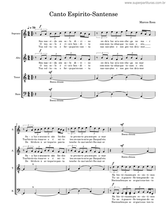 Partitura da música Canto Espirito Santense – Marcos Rosa