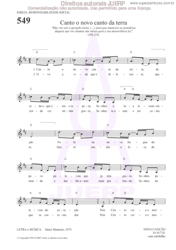 Partitura da música Canto O Novo Canto Da Terra - 549 HCC