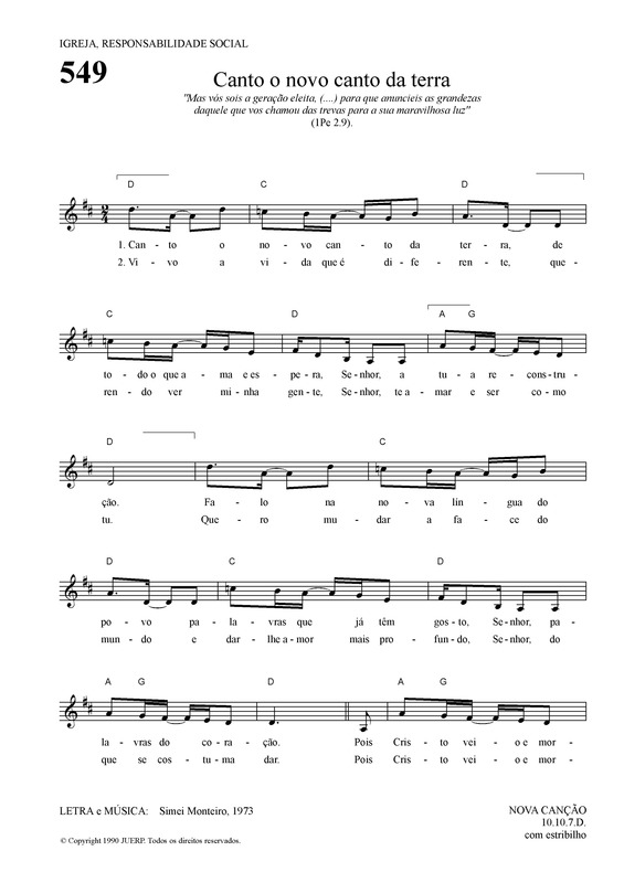 Partitura da música Canto O Novo Canto Da Terra