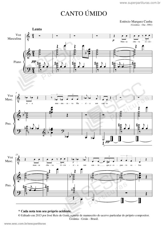 Partitura da música Canto úmido