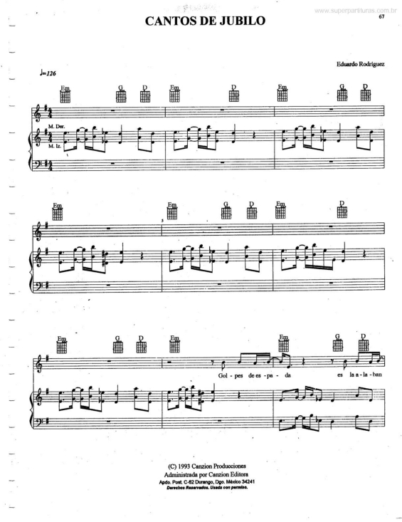 Partitura da música Cantos de Jubilo