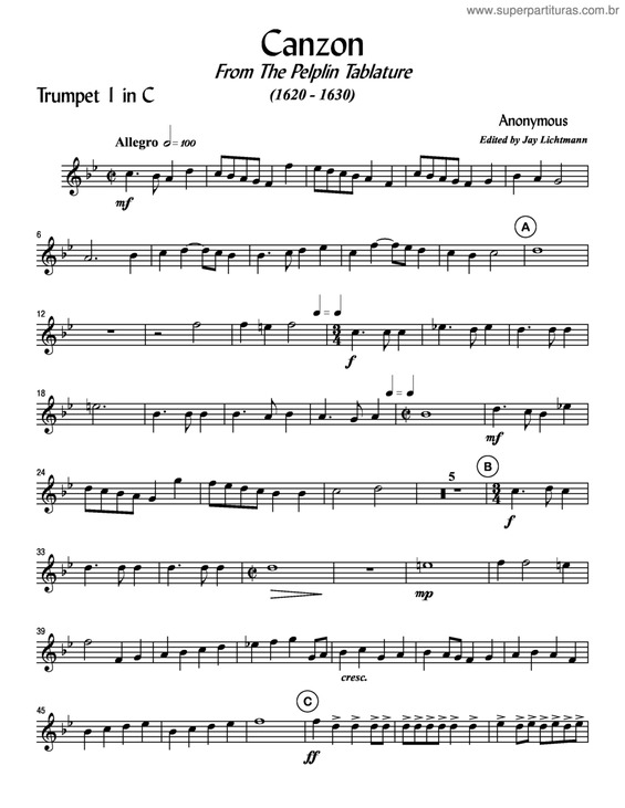 Partitura da música Canzon