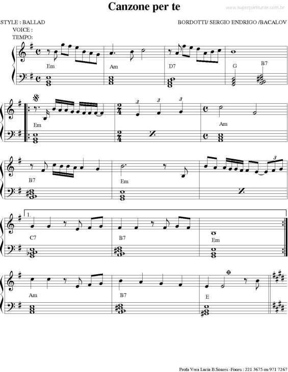 Partitura da música Canzone per te 