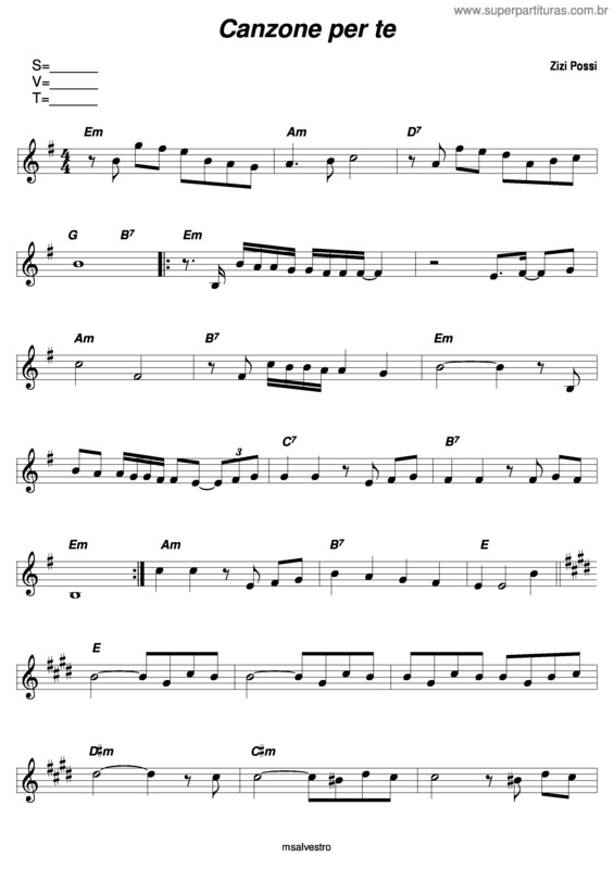 Partitura da música Canzone Per Te