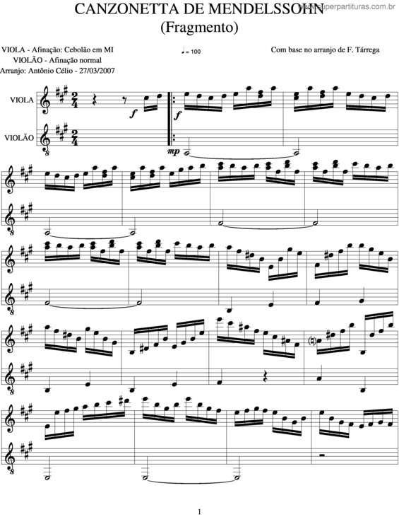 Partitura da música Canzonetta