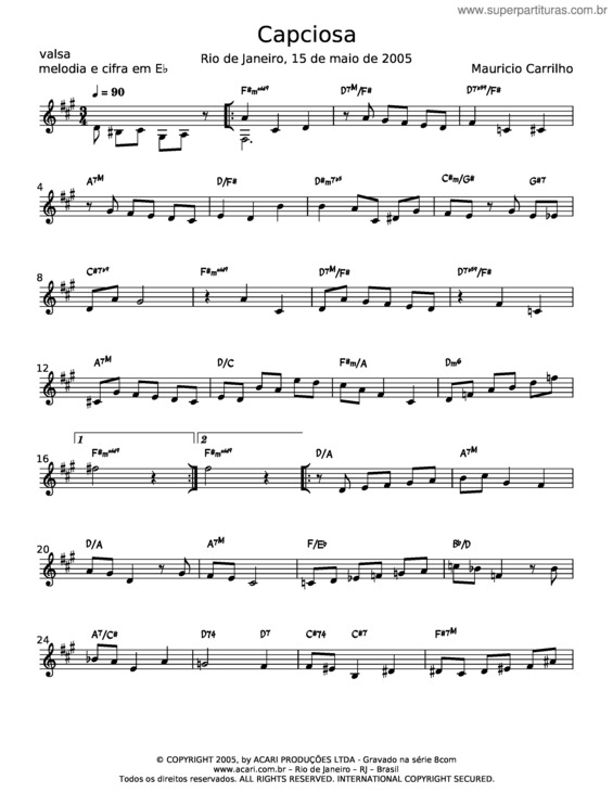 Partitura da música Capciosa – Mauricio Carrilho