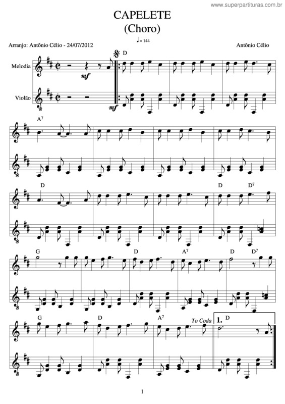 Partitura da música Capelete