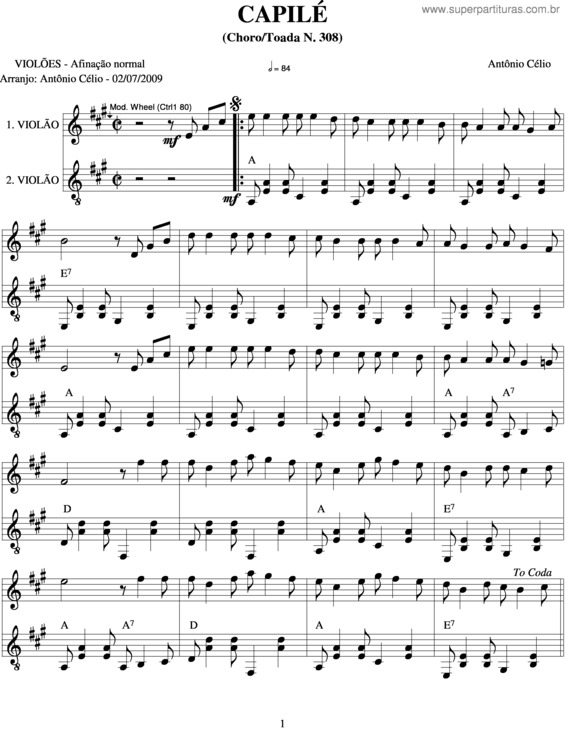 Partitura da música Capilé