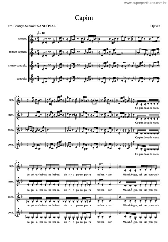 Partitura da música Capim – Gurias – Sp