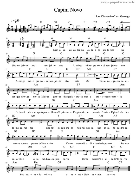 Partitura da música Capim Novo