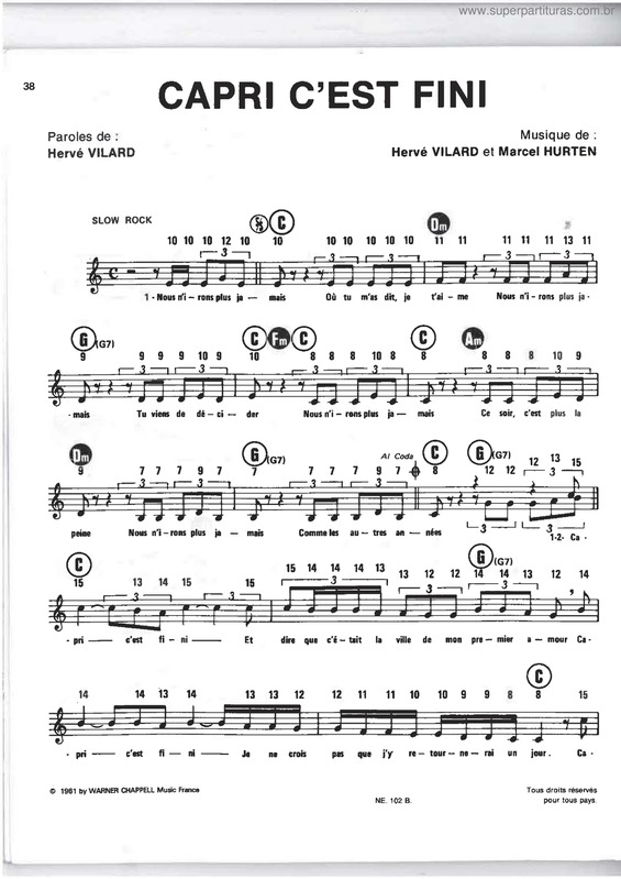 Partitura da música Capri C´Est Fini