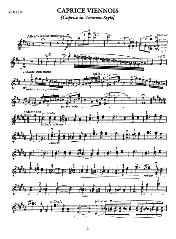 Partitura da música Caprice Viennois Op 2